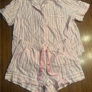 Victoria's Secret Pink & White Striped Pajama Shorts Set